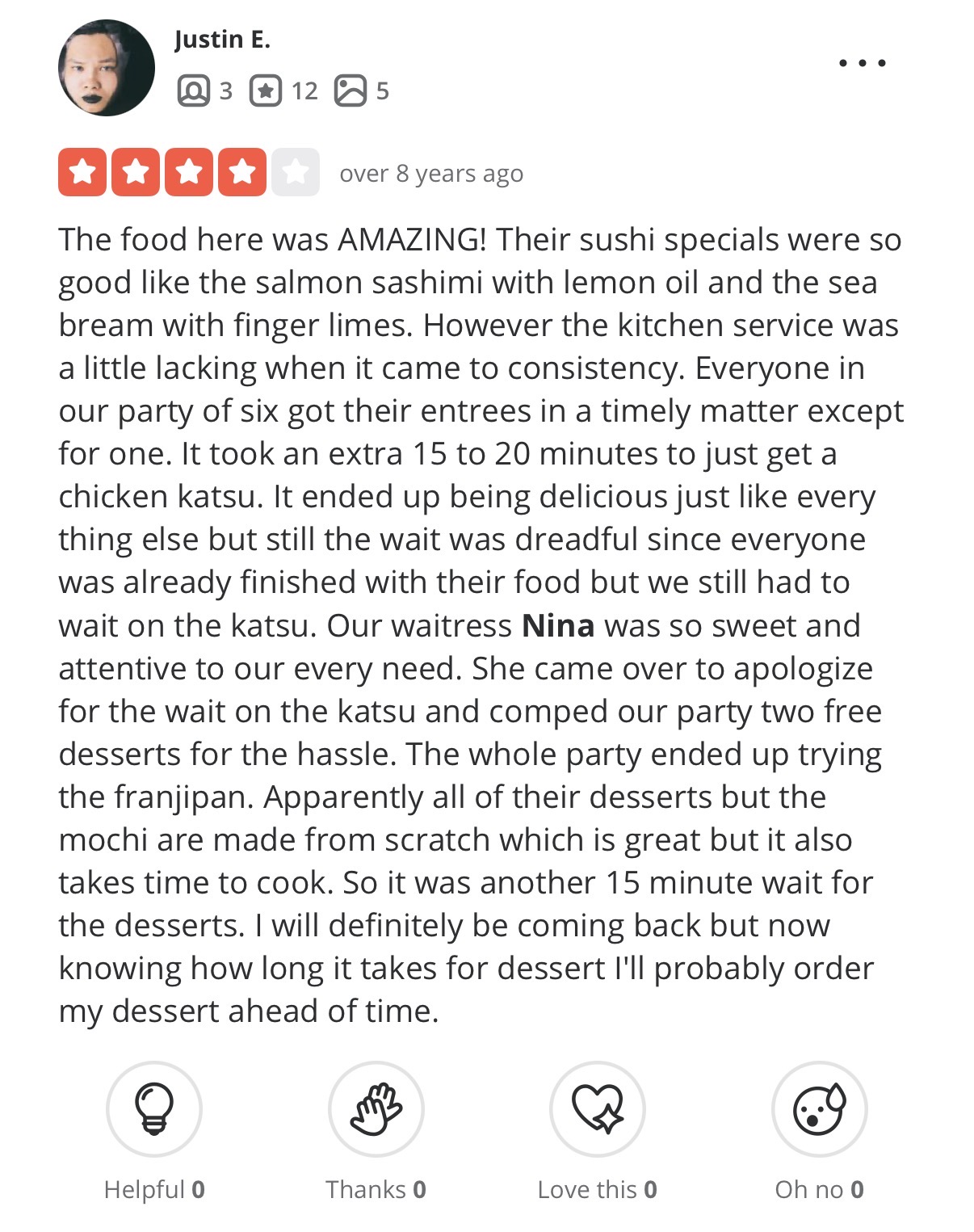 Original historical customer review by Justin E.
